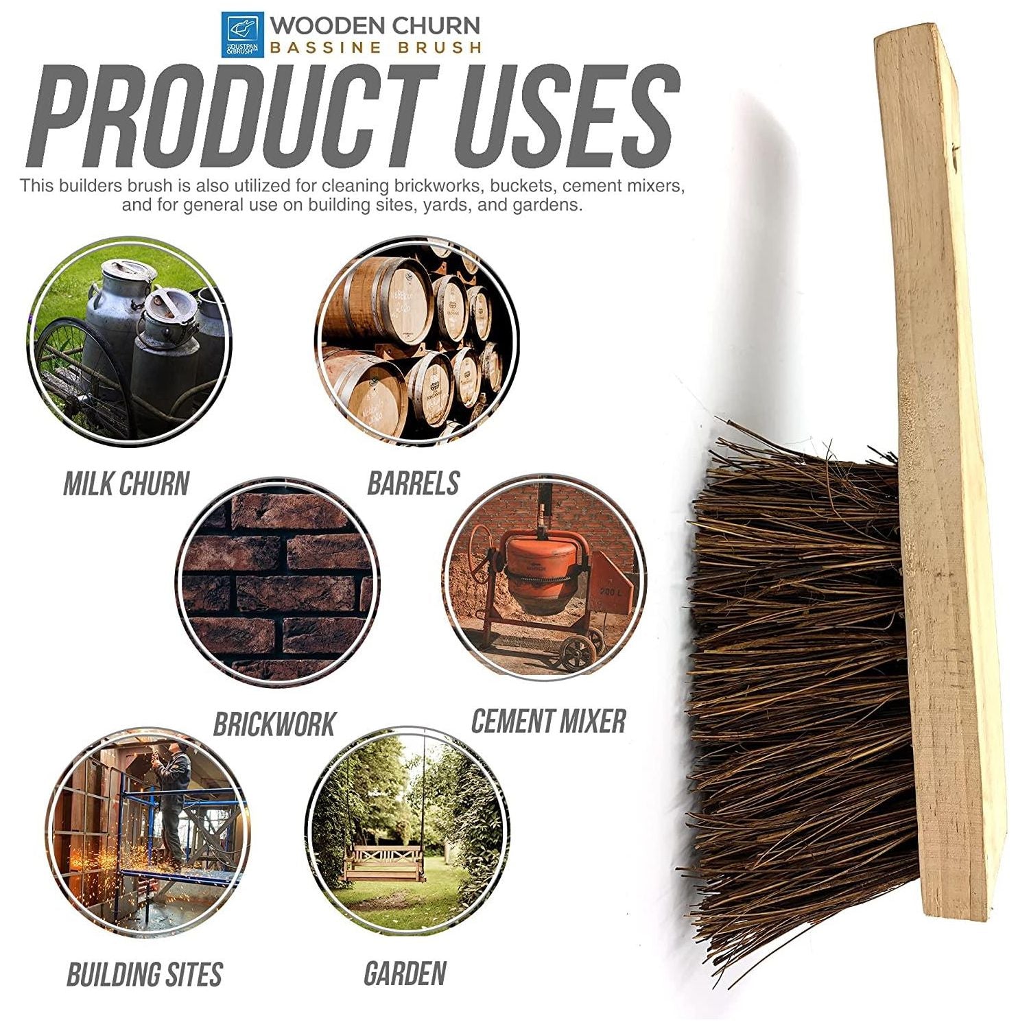 Traditional Wooden Churn Brush - The Dustpan and Brush Store