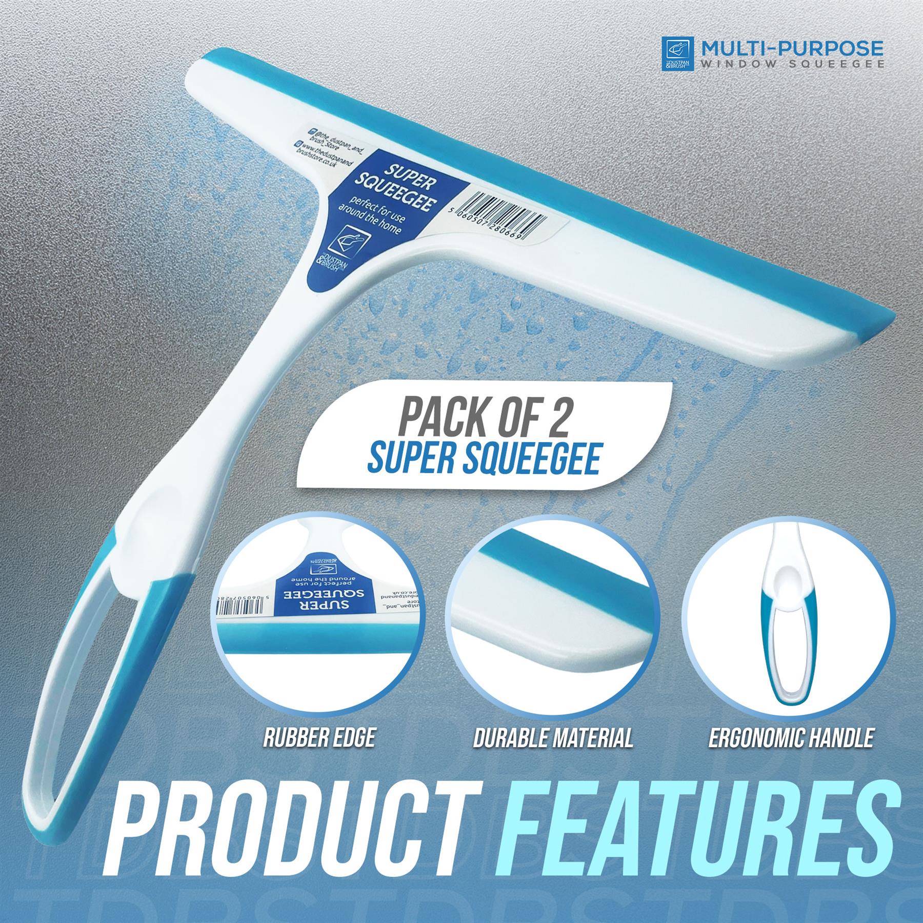 Window & Shower Squeegee Pack of 2 – Blue & White - The Dustpan and Brush Store
