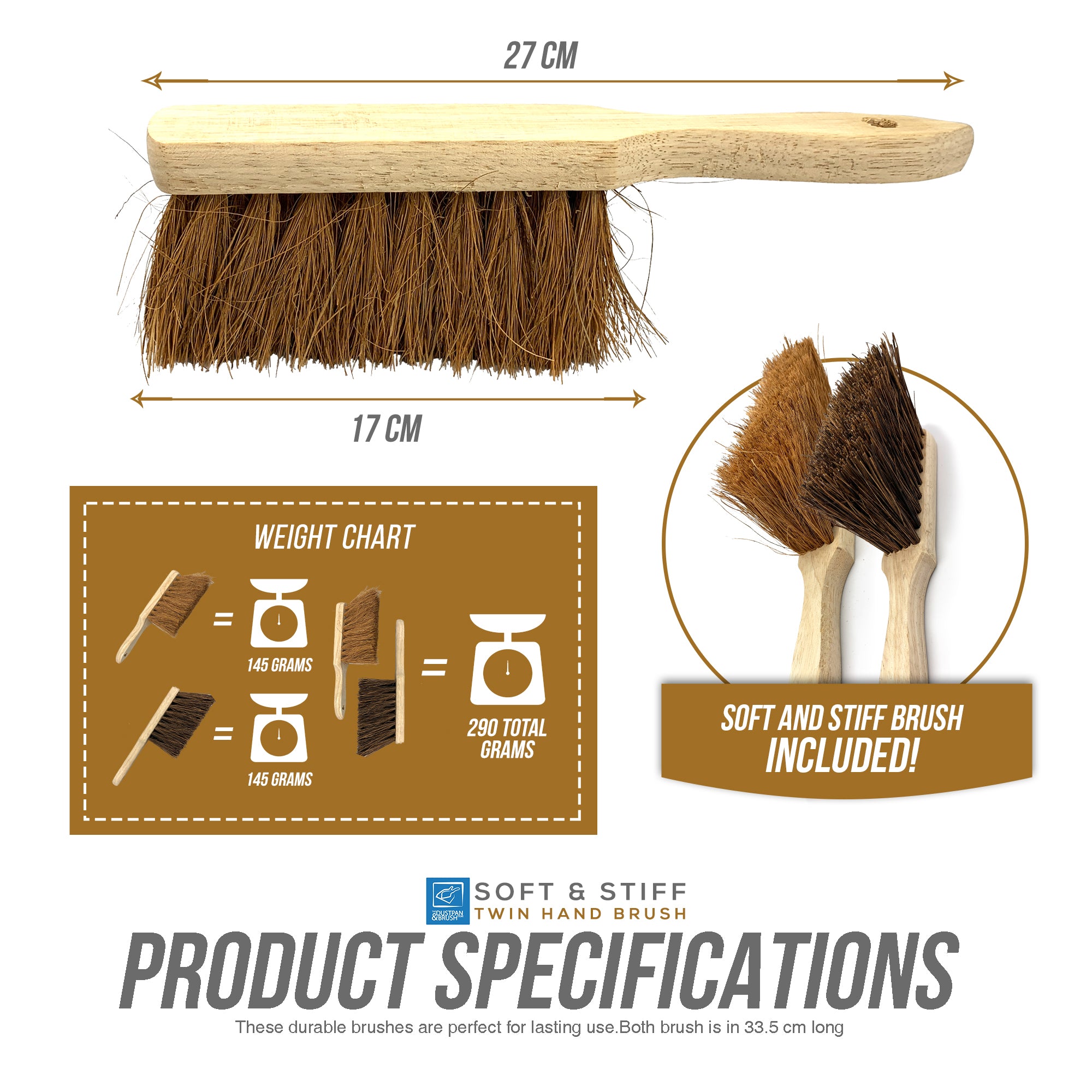 Sweeping Hand Brush Set | Soft Coco & Stiff Bassine Cleaning Brushes - The Dustpan and Brush Store
