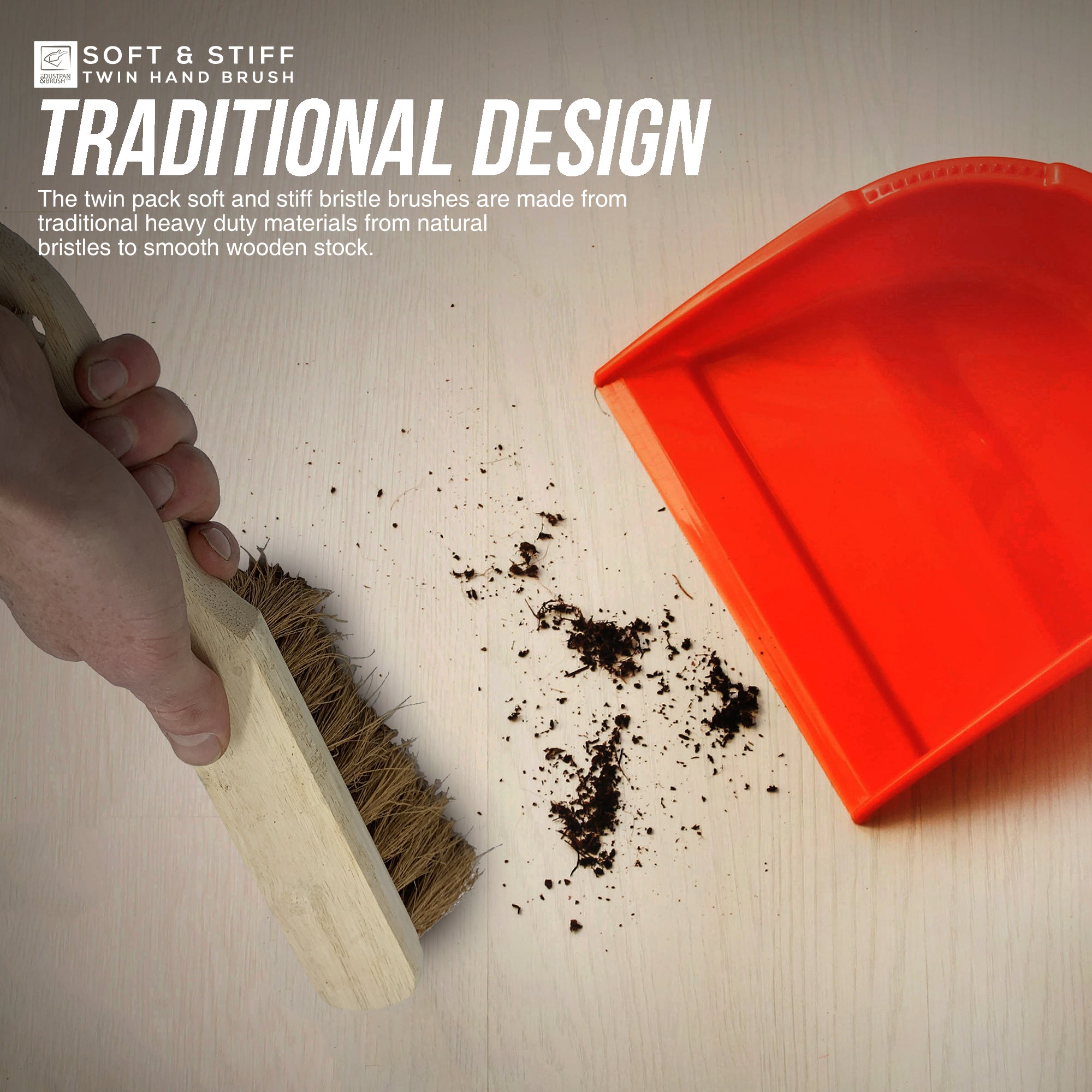 Sweeping Hand Brush Set | Soft Coco & Stiff Bassine Cleaning Brushes - The Dustpan and Brush Store