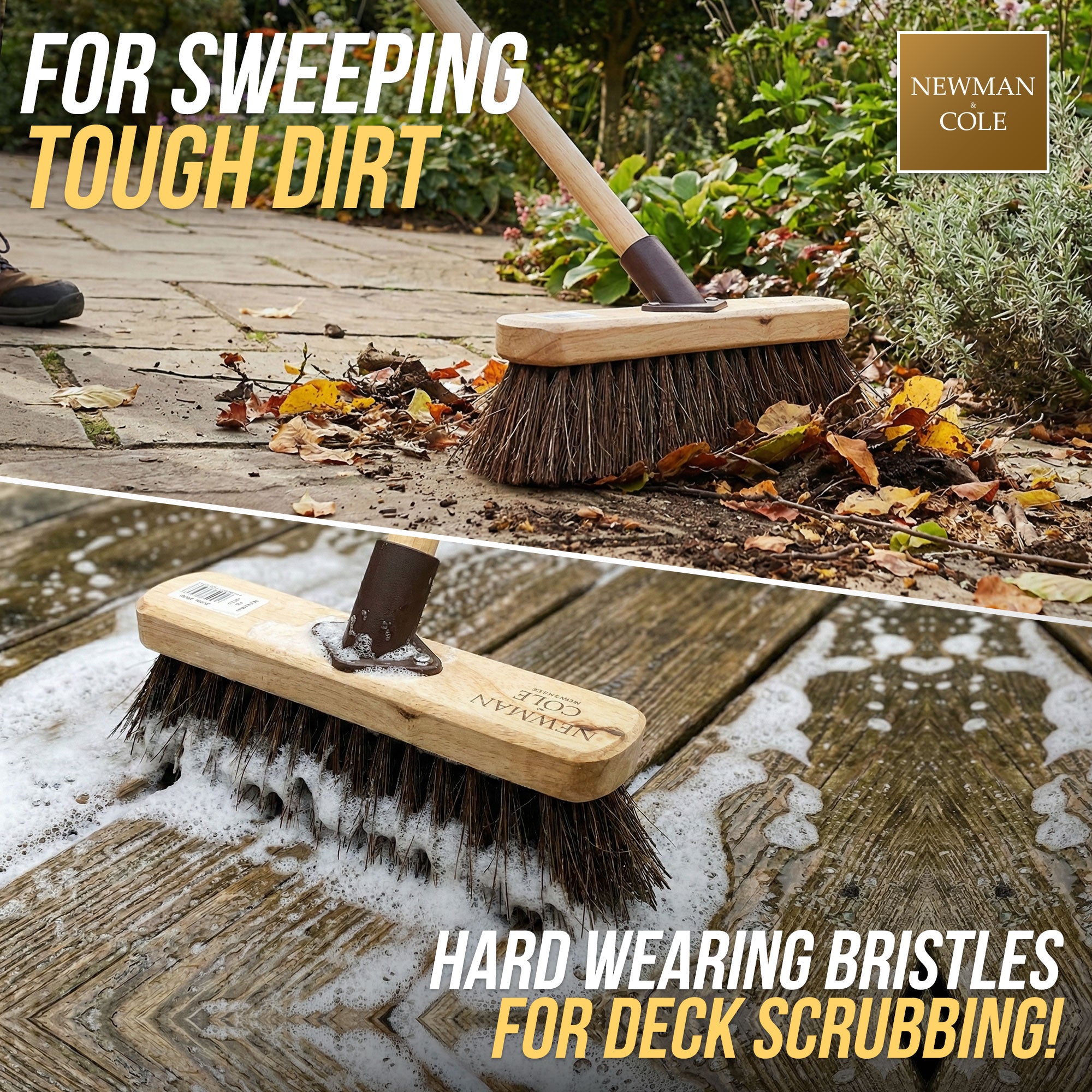 Newman and Cole 10" Natural Stiff Bassine Broom Head with Plastic Socket - The Dustpan and Brush Store