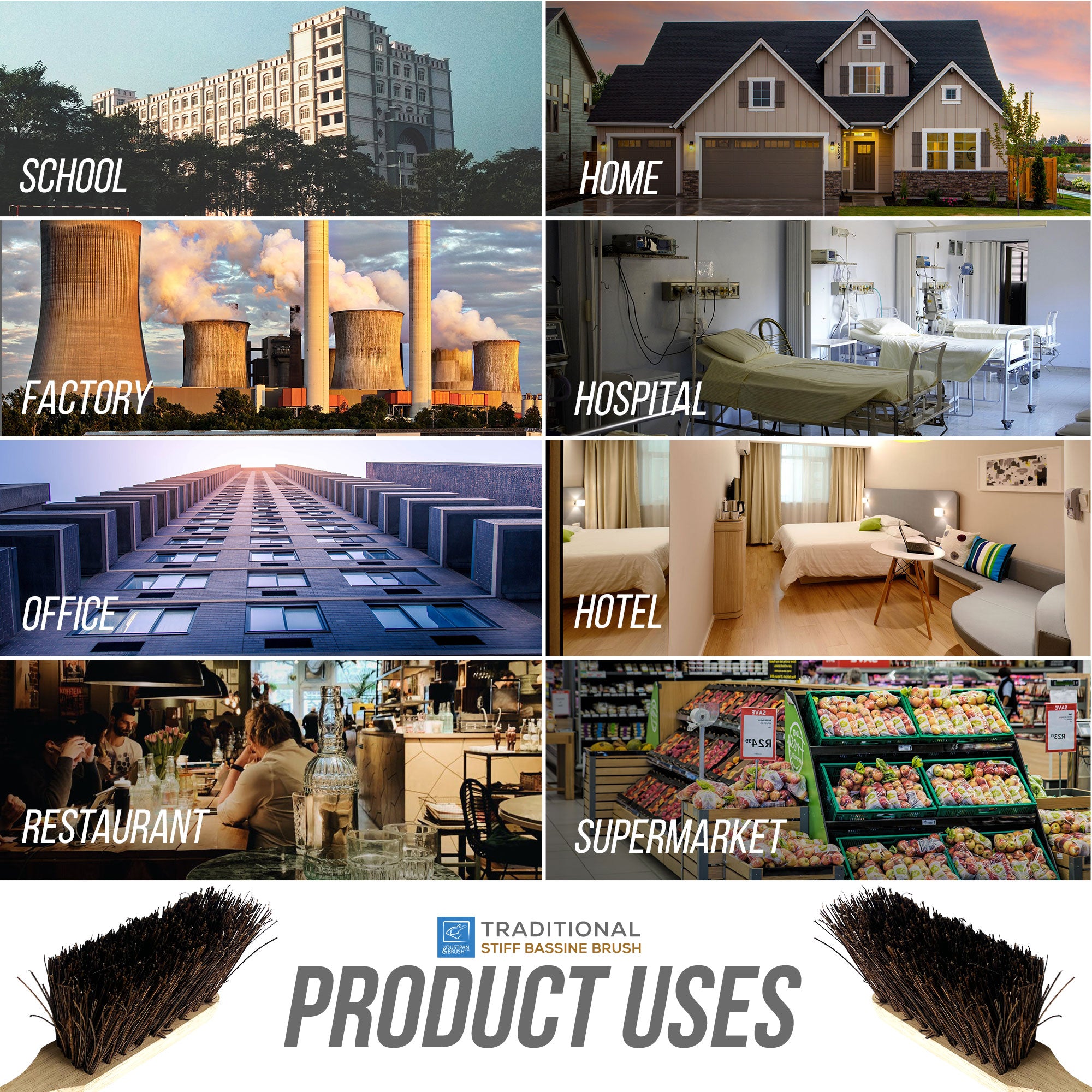 Collage of various places this brush would be used