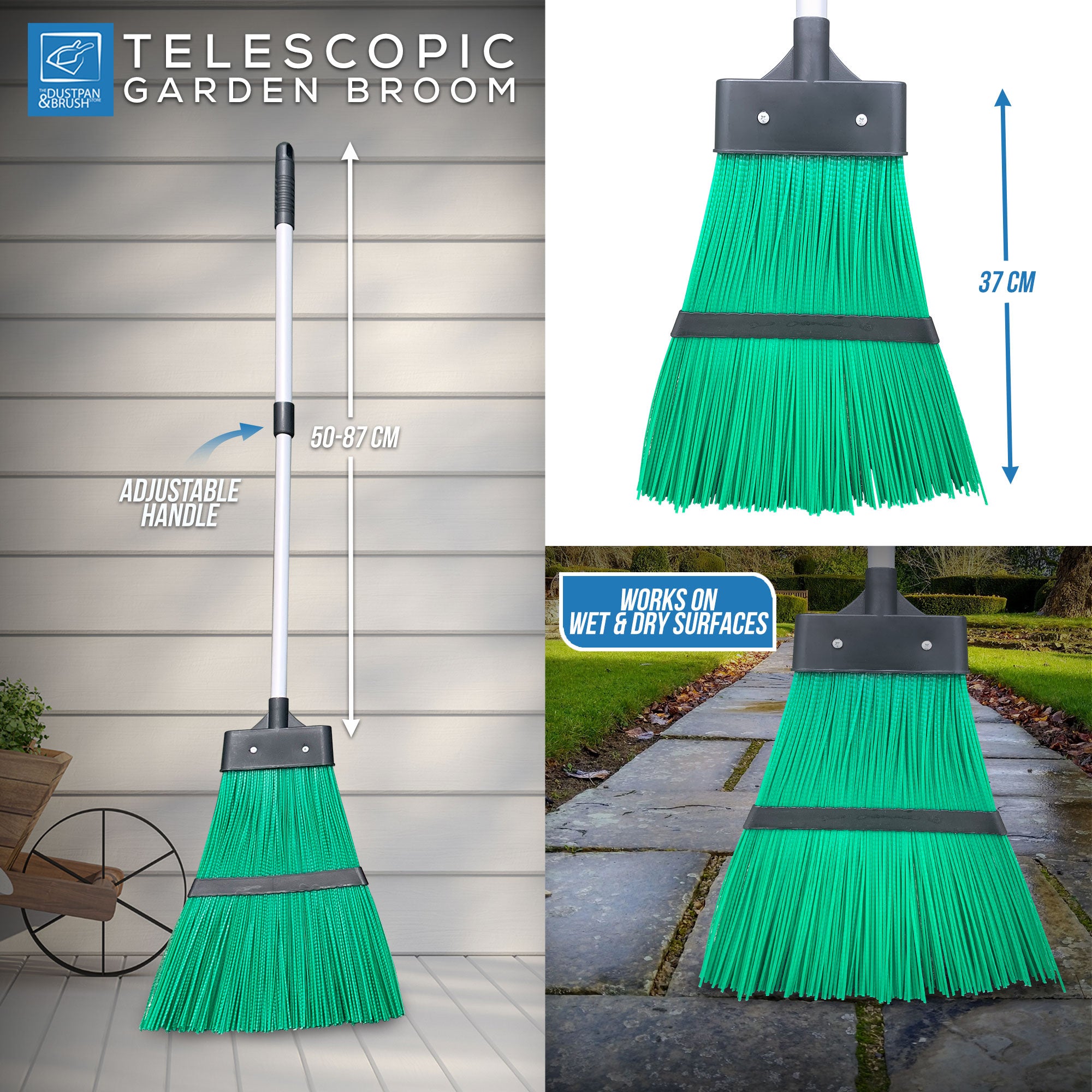 Telescopic Lawn and Gutter Flick Broom - Long PVC Bristle Outdoor Brush - The Dustpan and Brush Store