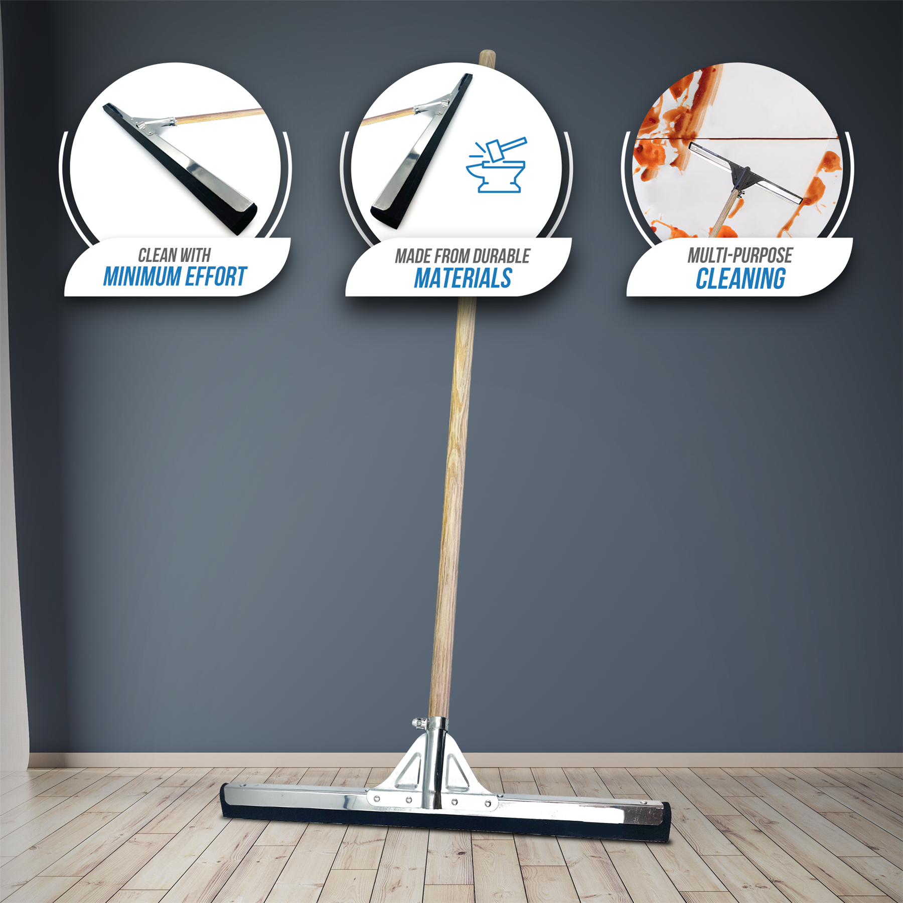 30" Black Moss Foam Floor Squeegee Blade with Handle - The Dustpan and Brush Store
