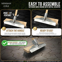 12" Wire Broom Head fitted with Metal Scraper, Bracket and Handle