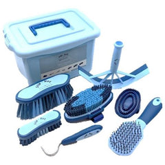 Charles Bentley Slip-Not Equestrian Horse Grooming Cleaning Brush Kit Blue Set