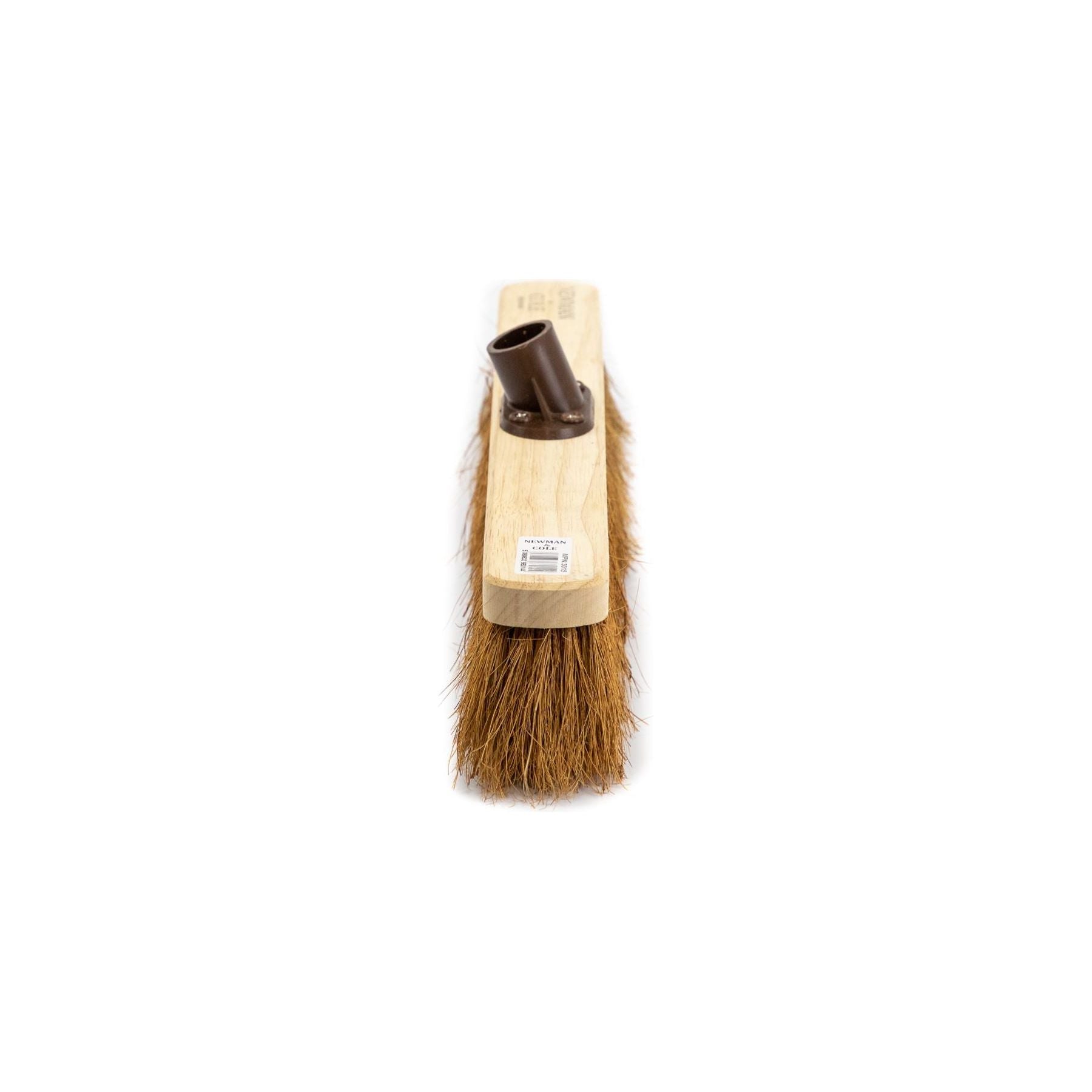 Side shot of the 18" Newman and Cole Natural Soft Coco Broom Head with Plastic Socket On a white background