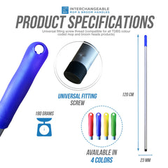Blue Aluminium Colour Coded Screw Fit Metal Hygiene Brush Mop Handle