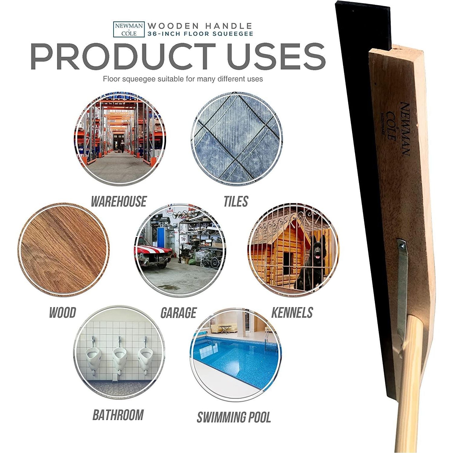24" Newman and Cole Wooden Floor Squeegee with 1 1/8 Taper Handle - The Dustpan and Brush Store