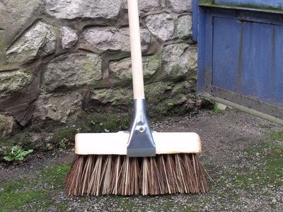 13" Bassine and Cane Broom with Wooden Handle & Metal Bracket - The Dustpan and Brush Store