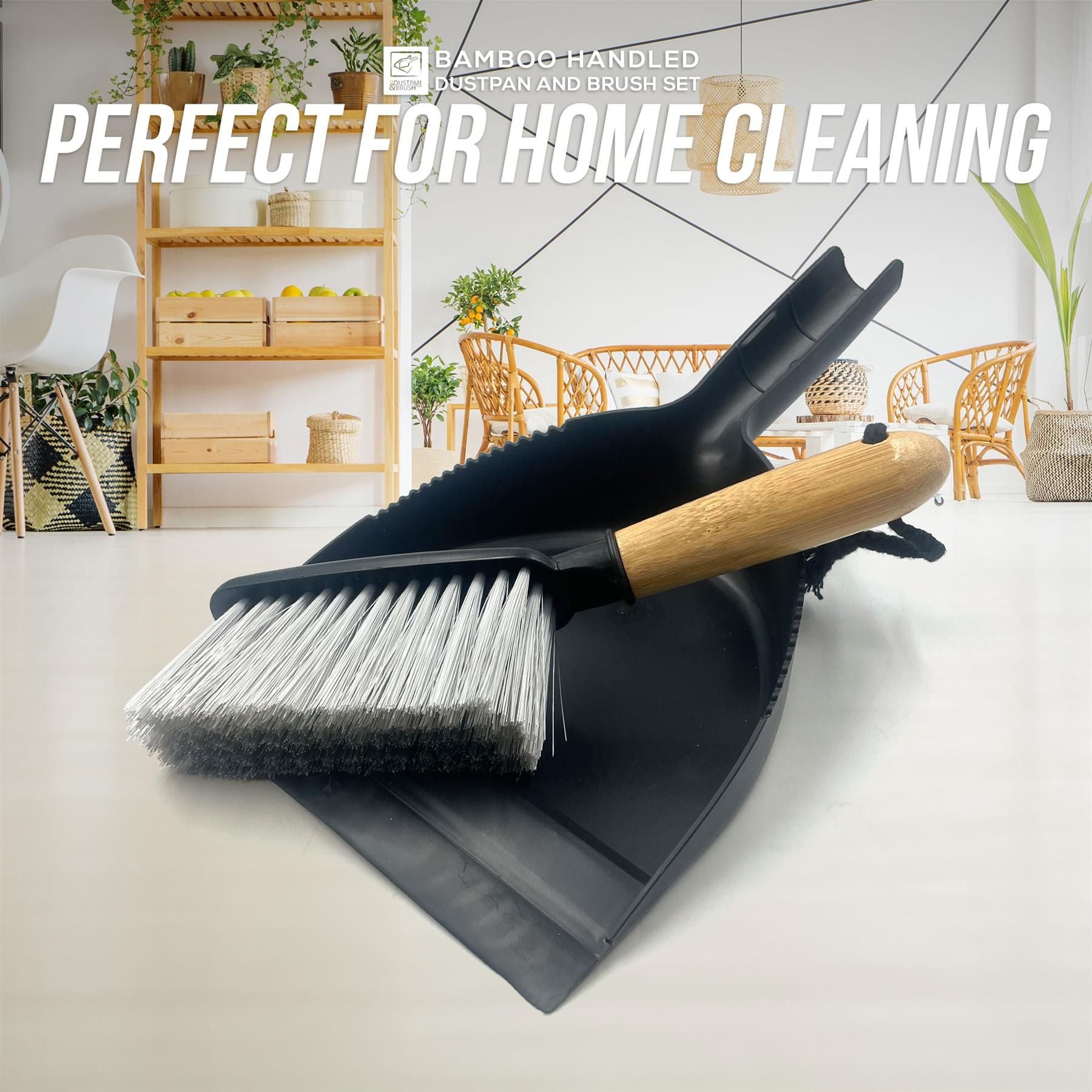 Black Dustpan and Bamboo Hand Brush Set - The Dustpan and Brush Store