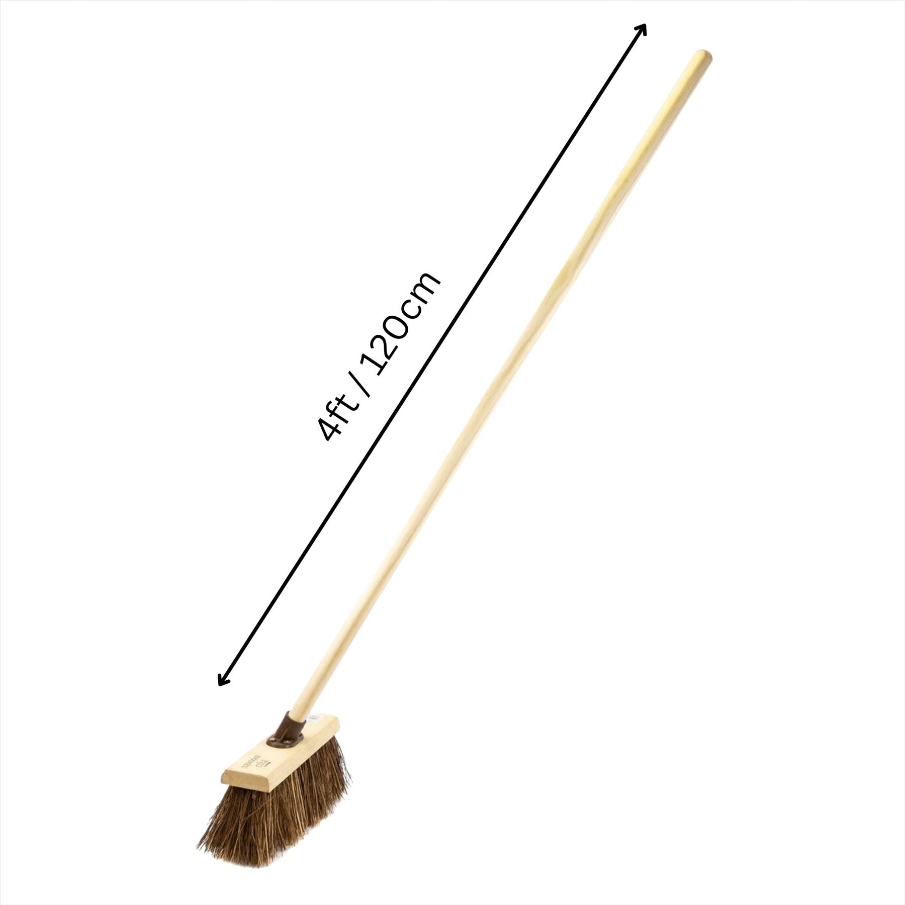 13" Newman and Cole Nautral Stiff Bass & Cane Flat Broom Head with Plastic Socket and Wooden Handle - The Dustpan and Brush Store