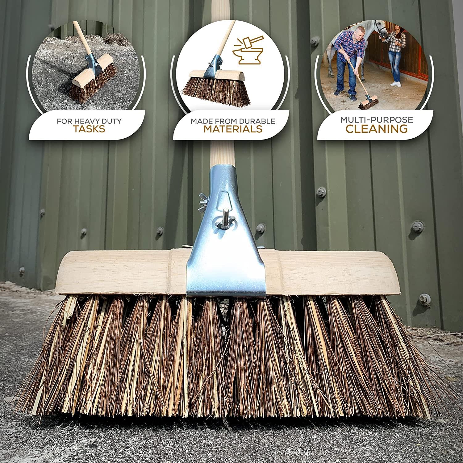 13" Newman and Cole Bass & Cane Saddle Broom Head with Bracket & Handle - The Dustpan and Brush Store