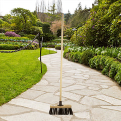 13" Newman and Cole Stiff PVC Flat Broom Head with Plastic Socket and Wooden Handle
