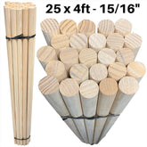15/16" (23-24mm) Wooden Handles 4ft (120cm) - Pack of 25
