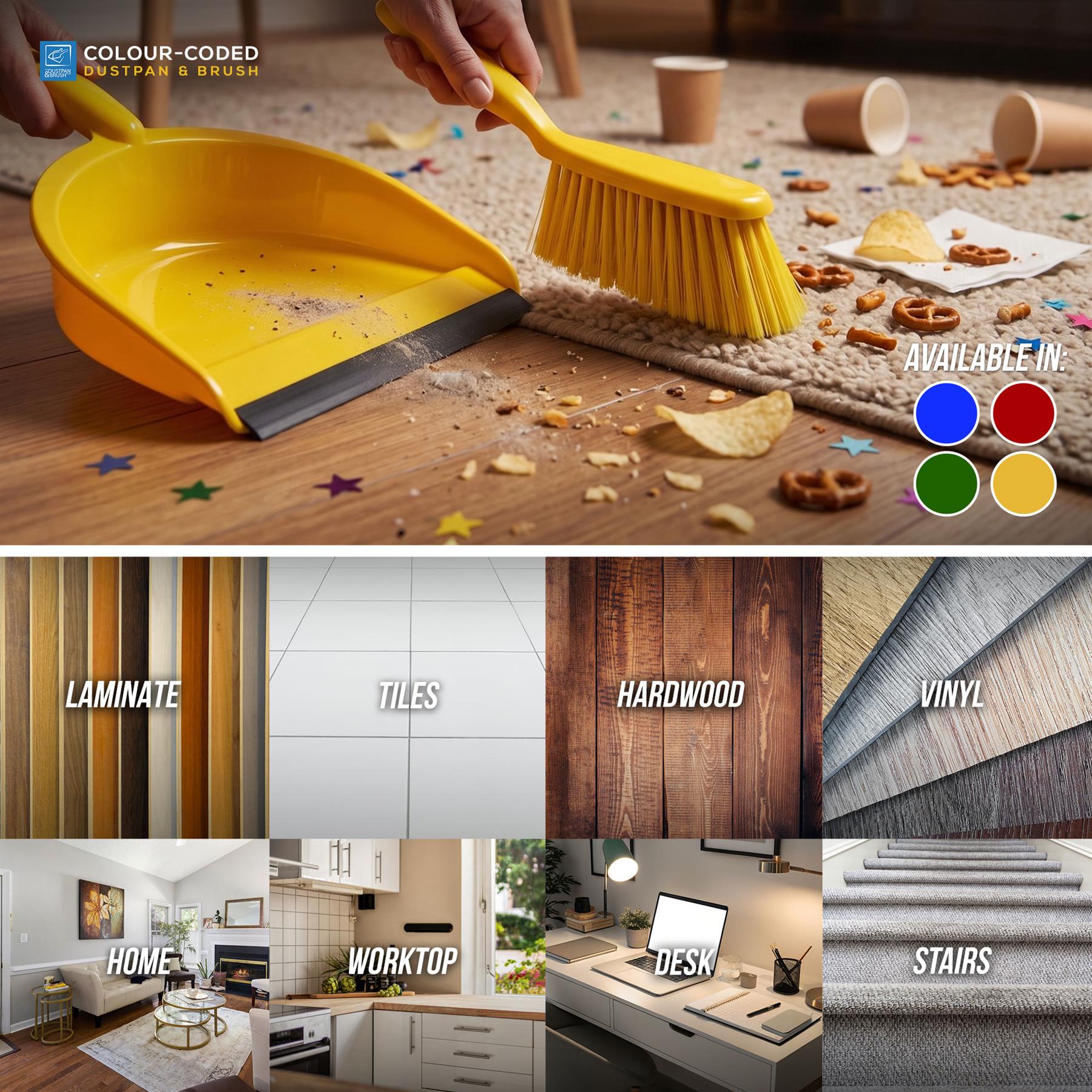 Yellow Colour Coded Dustpan and Brush Set - The Dustpan and Brush Store