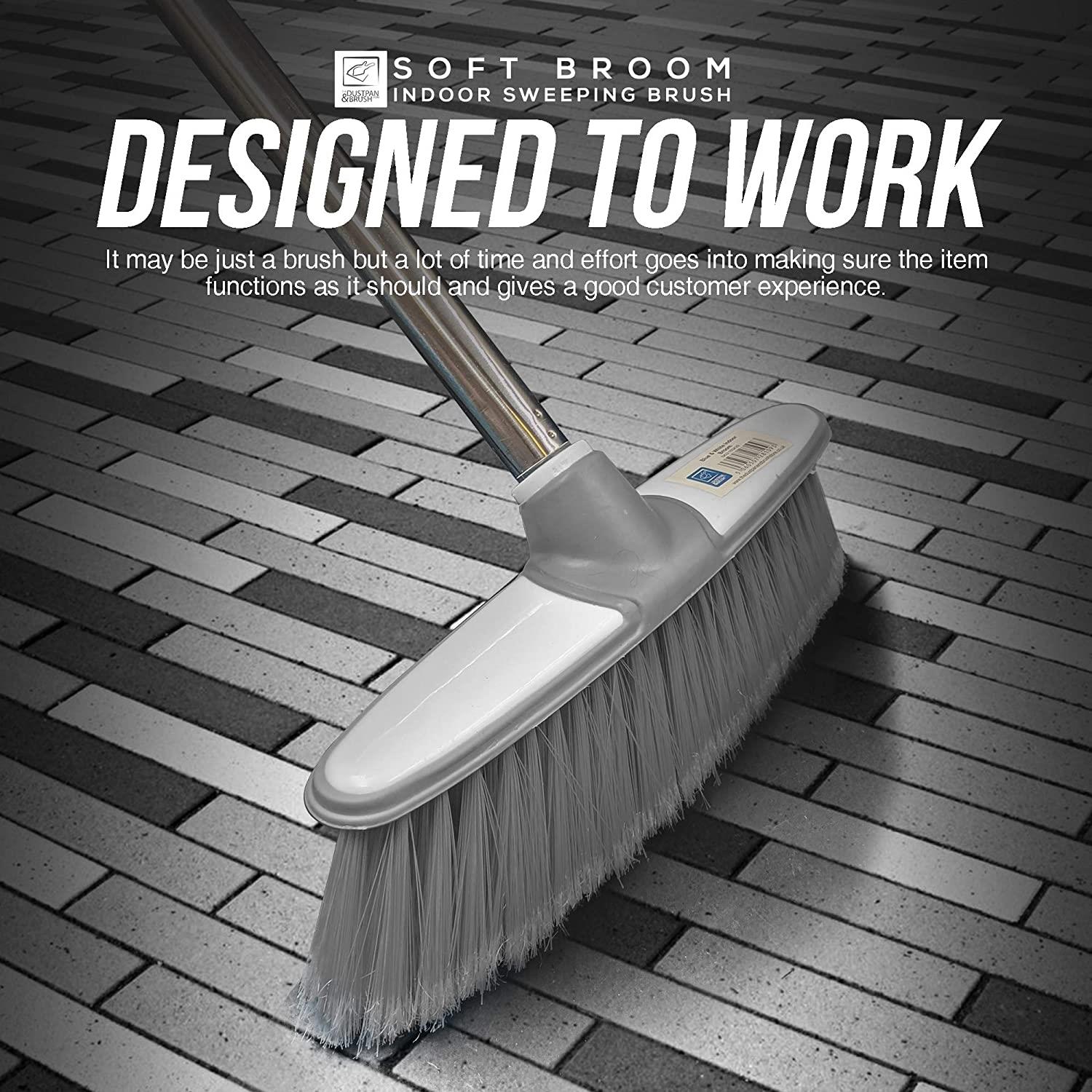 Grey & White Indoor Broom with 4 Piece Stainless Steel Handle - The Dustpan and Brush Store