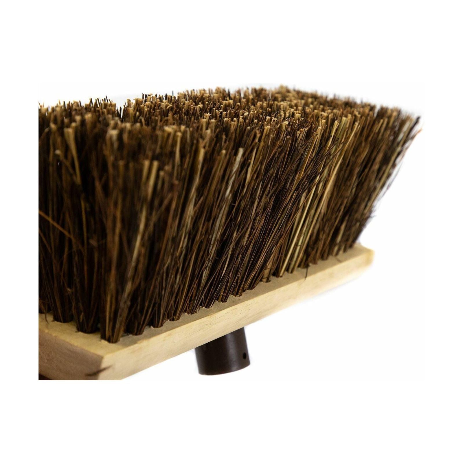 13" Newman and Cole Nautral Stiff Bass & Cane Flat Broom Head with Plastic Socket and Wooden Handle - The Dustpan and Brush Store