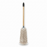 Children's Mop with a wooden handle and black top on a white background