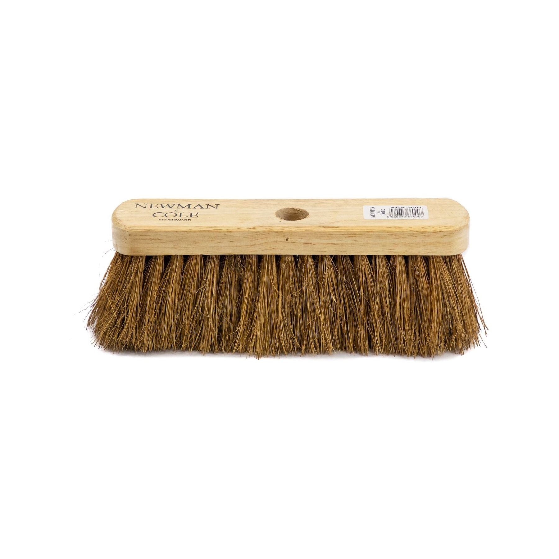 10" Newman and Cole Natural Soft Coco Broom Head with Hole and Wooden Handle - The Dustpan and Brush Store