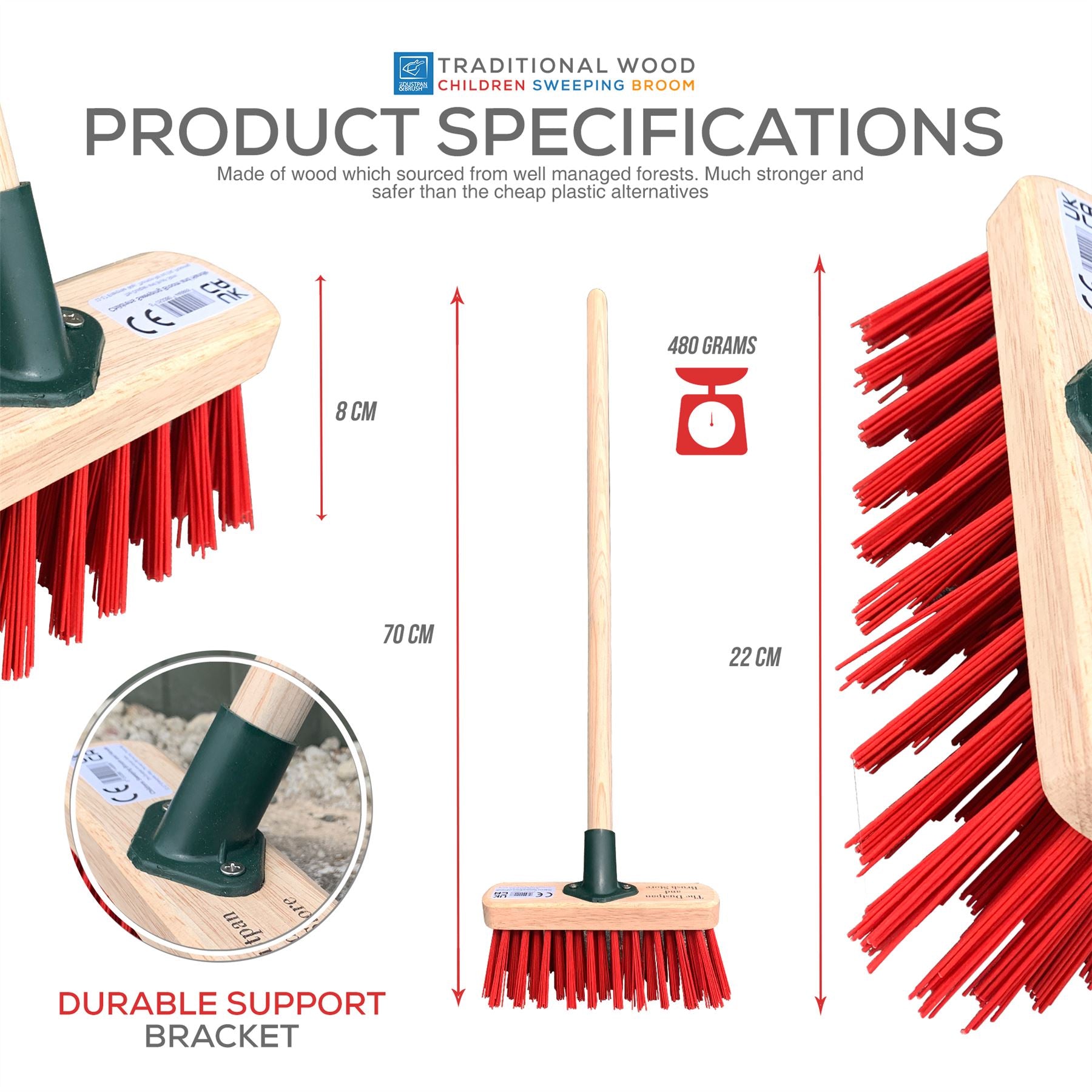 Traditional Wooden Childrens Child Sweeping Brush Play Yard Broom with Short Handle - The Dustpan and Brush Store