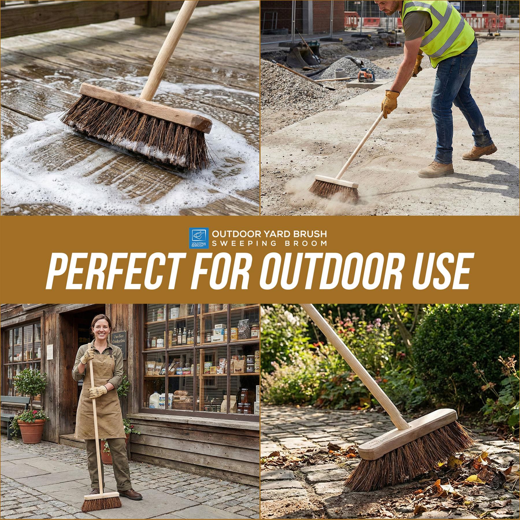 The 10" Stiff Bassine Broom is perfect for outdoor use