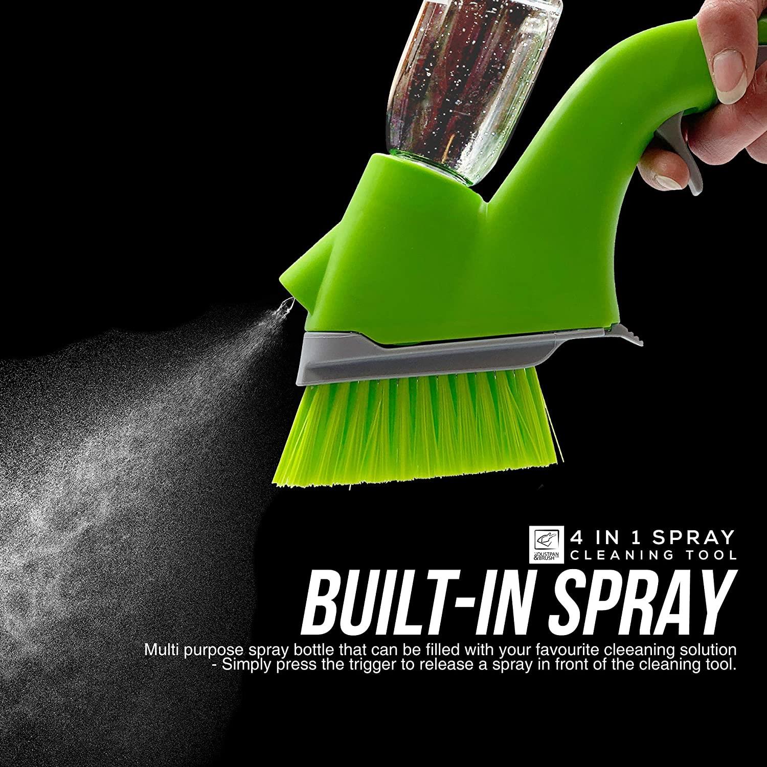 4 in 1 Grout and Tile Spray Cleaning Kit showing off its built in spray feature on a black background