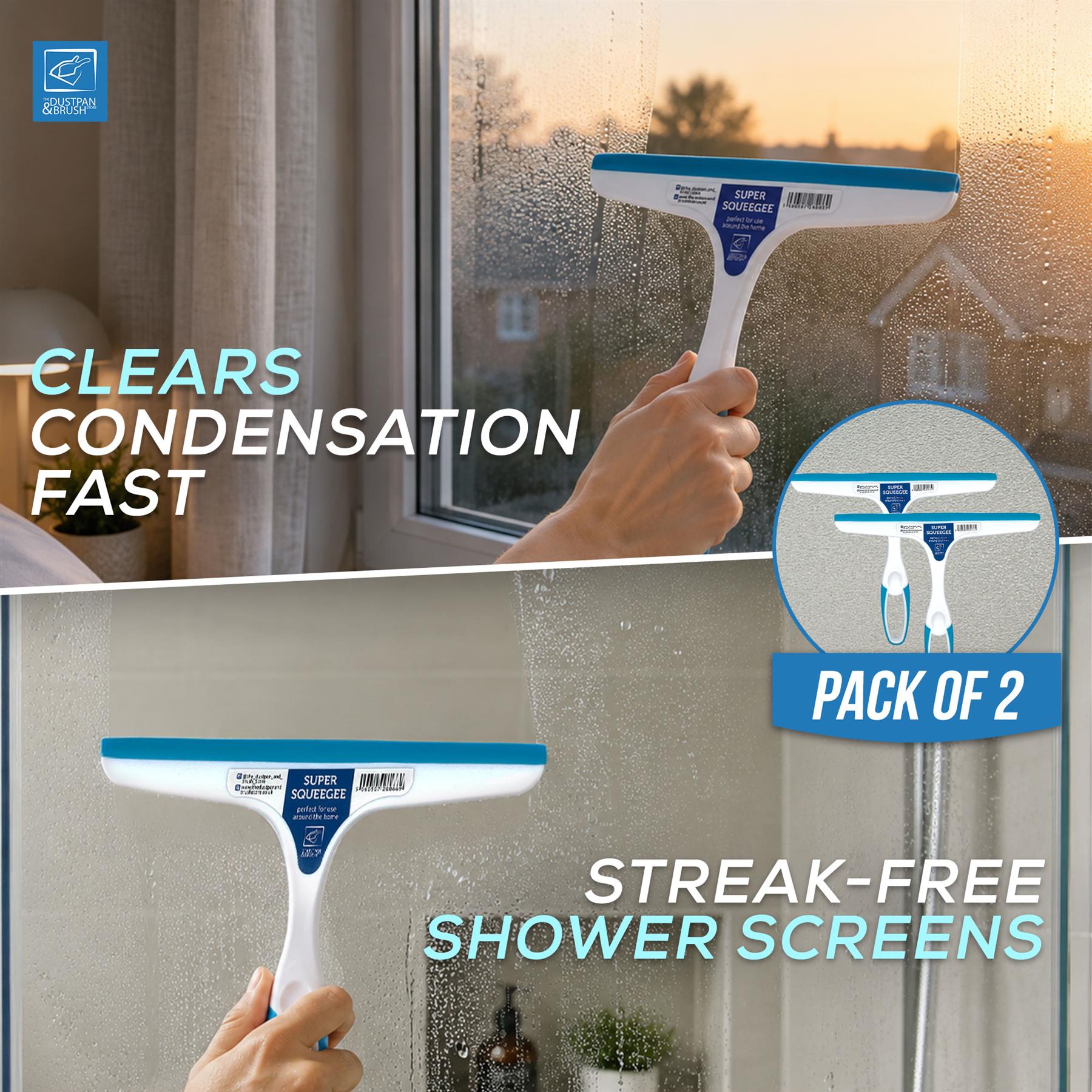 Window & Shower Squeegee Pack of 2 – Blue & White - The Dustpan and Brush Store