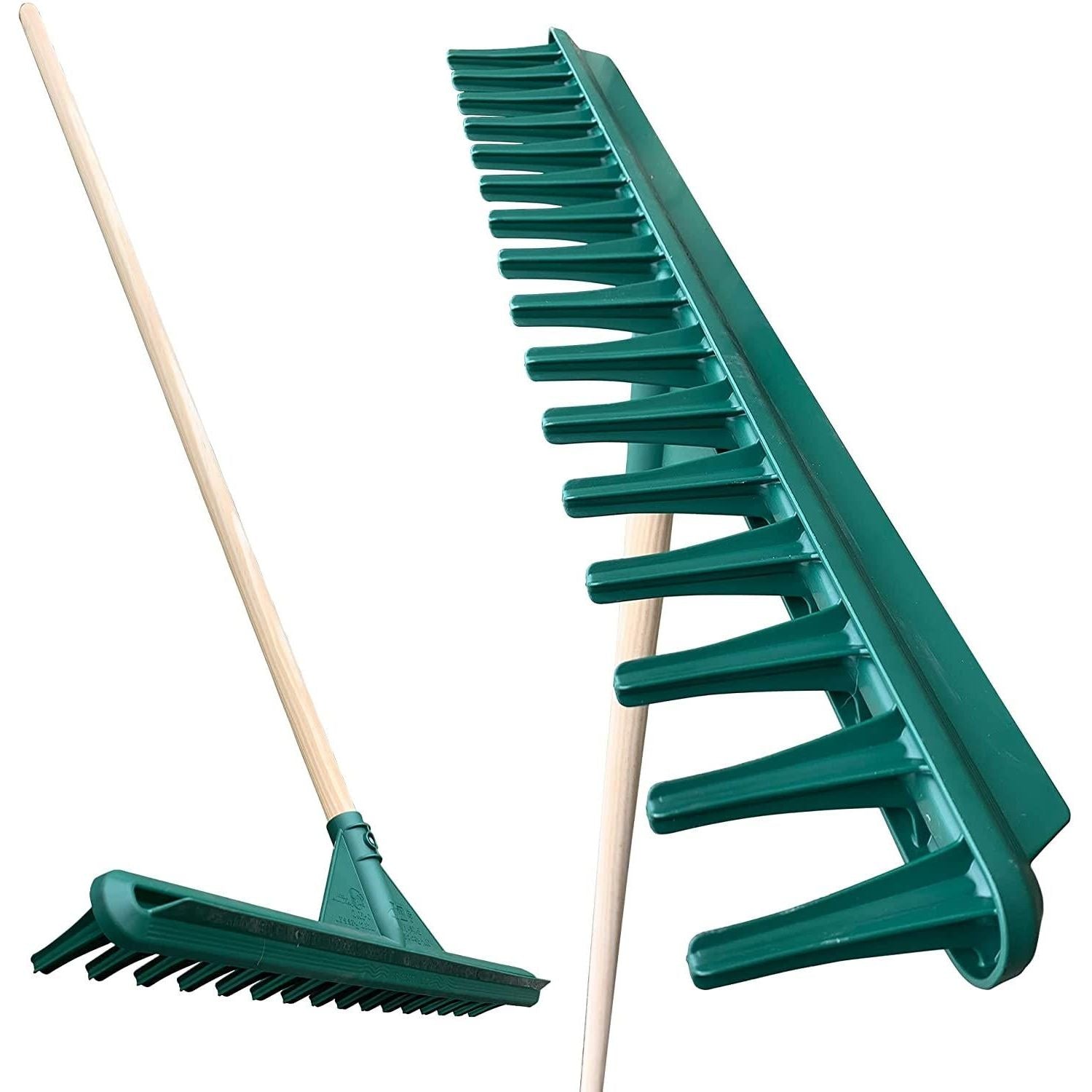 Big Plastic Rake Head with Wooden Handle - The Dustpan and Brush Store