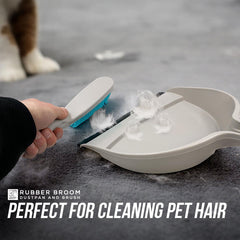 Rubber Broom with 4 Piece Handle, Rubber Hand Brush and Rubber Dustpan and Brush Set