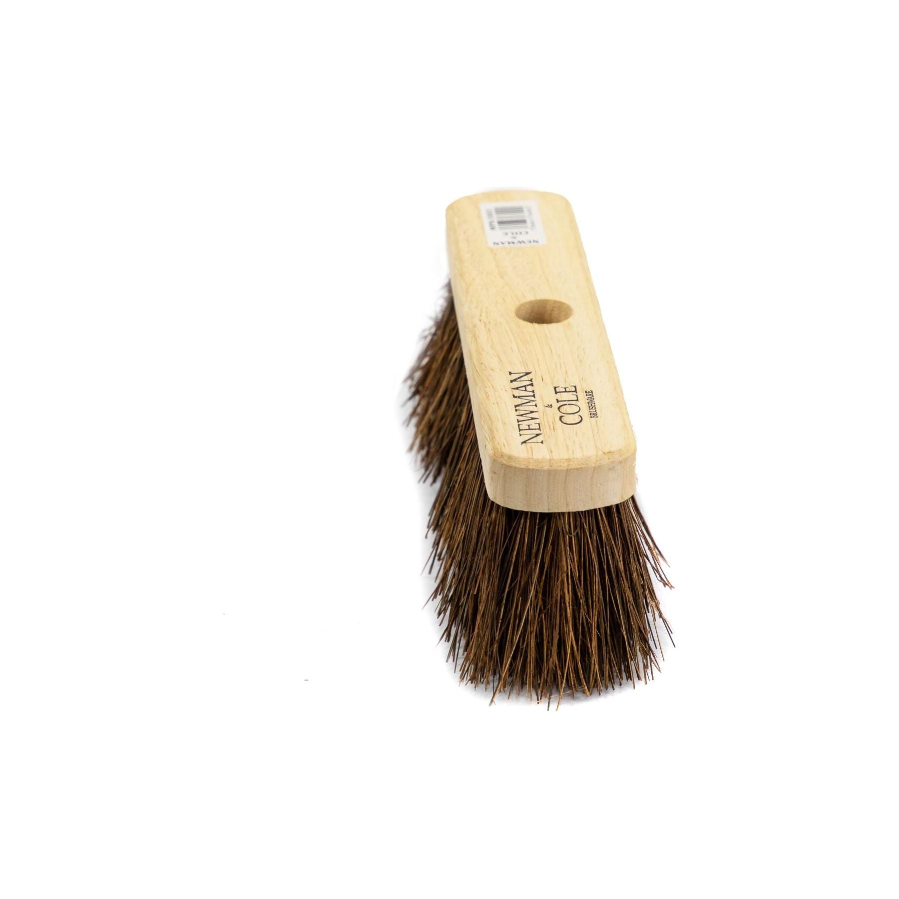 10" Newman and Cole Natural Stiff Bassine Broom Head with Hole and Wooden Handle - The Dustpan and Brush Store