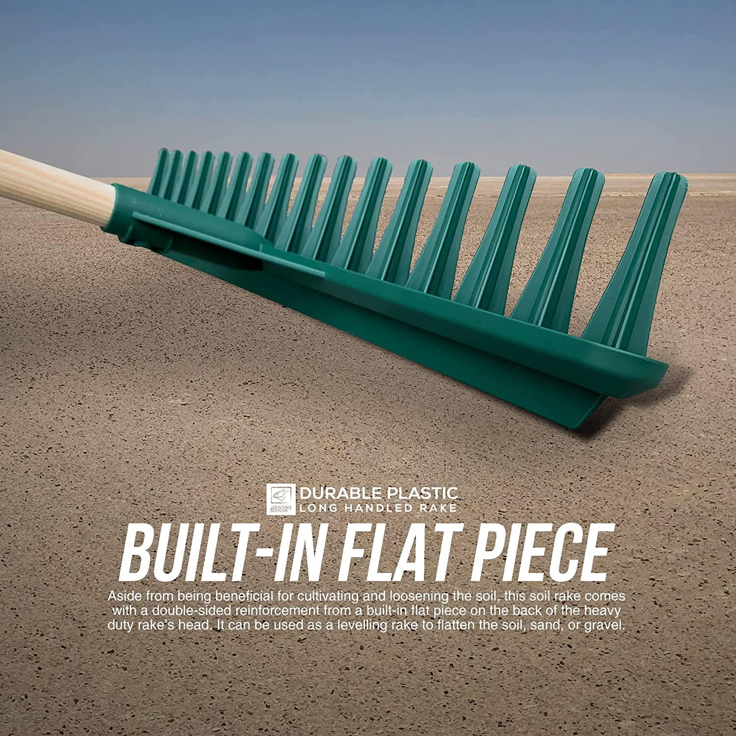 Big Plastic Rake Head with Wooden Handle - The Dustpan and Brush Store