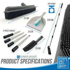 Rubber Broom with 4 Piece Handle, Rubber Hand Brush and Rubber Dustpan and Brush Set