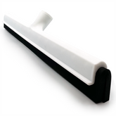 A plastic squeegee with a white handle and a black rubber blade, shown on a clean white background.