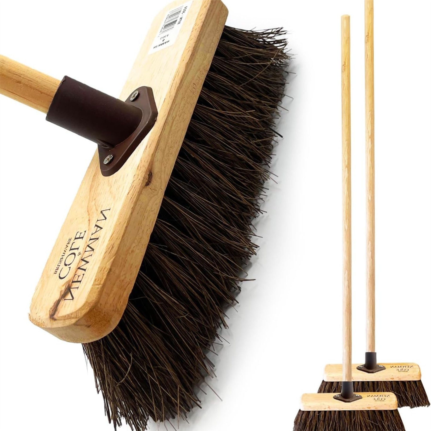 10" Stiff Bassine Brooms with Wooden Handles - Pack of 2 on a white background