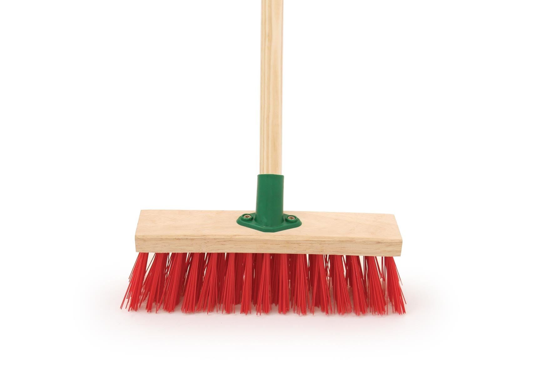 12" Stiff Red PVC Broom with Wooden Handle & Bracket - The Dustpan and Brush Store