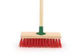 12" Stiff Red PVC Broom with Wooden Handle & Bracket - The Dustpan and Brush Store