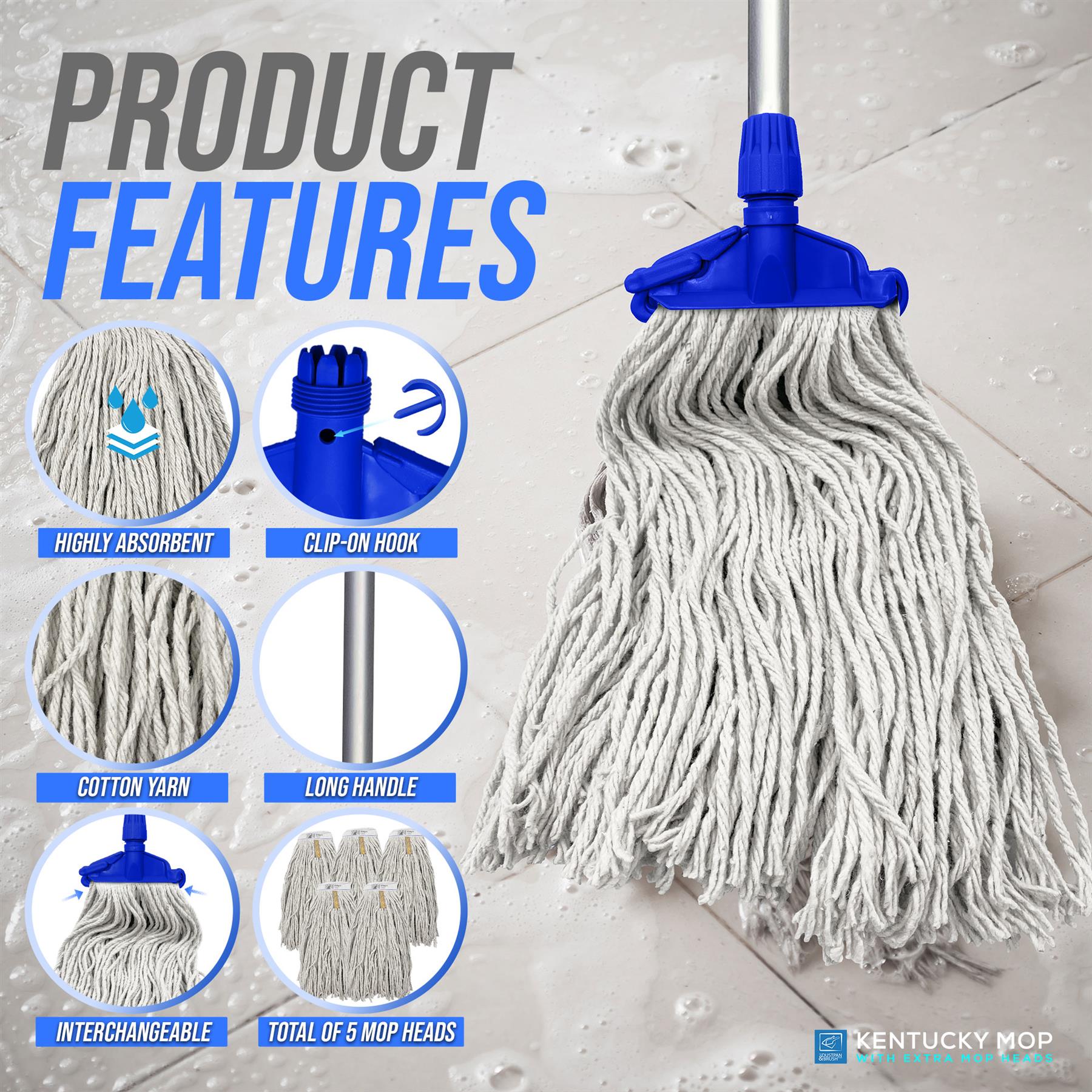 Kentucky Mop with features highlighted on a tiled floor background