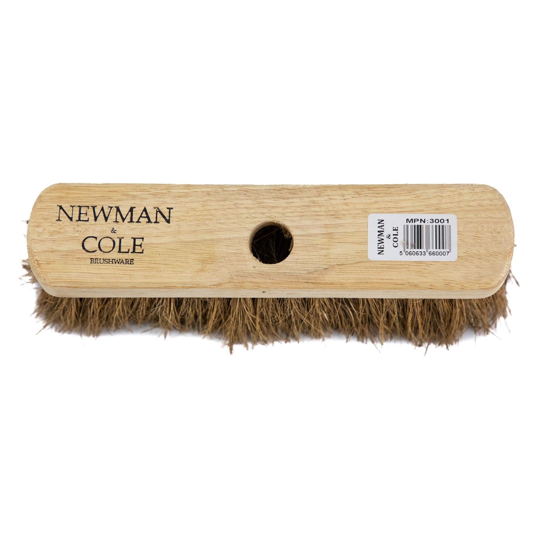 10" Newman and Cole Natural Soft Coco Broom Head with Hole and Wooden Handle - The Dustpan and Brush Store
