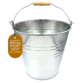 10 Litre Galvanised Steel Metal Bucket with Wooden Handle