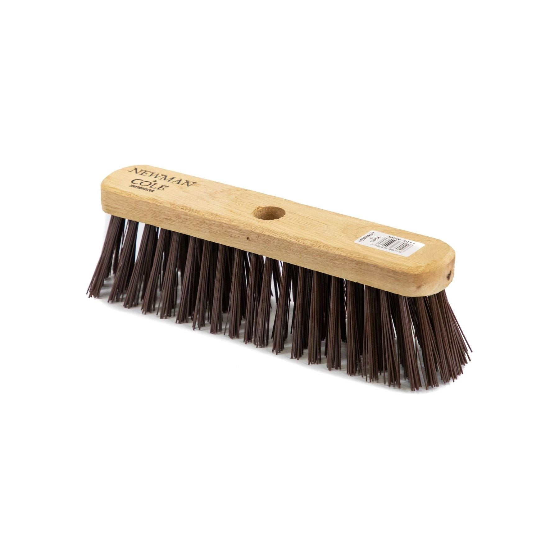 10" Newman and Cole Stiff PVC Broom Head with Hole and Wooden Handle - The Dustpan and Brush Store