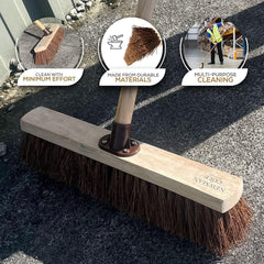 18" Newman and Cole Natural Stiff Bassine Broom Head with Plastic Bracket and Wooden Handle