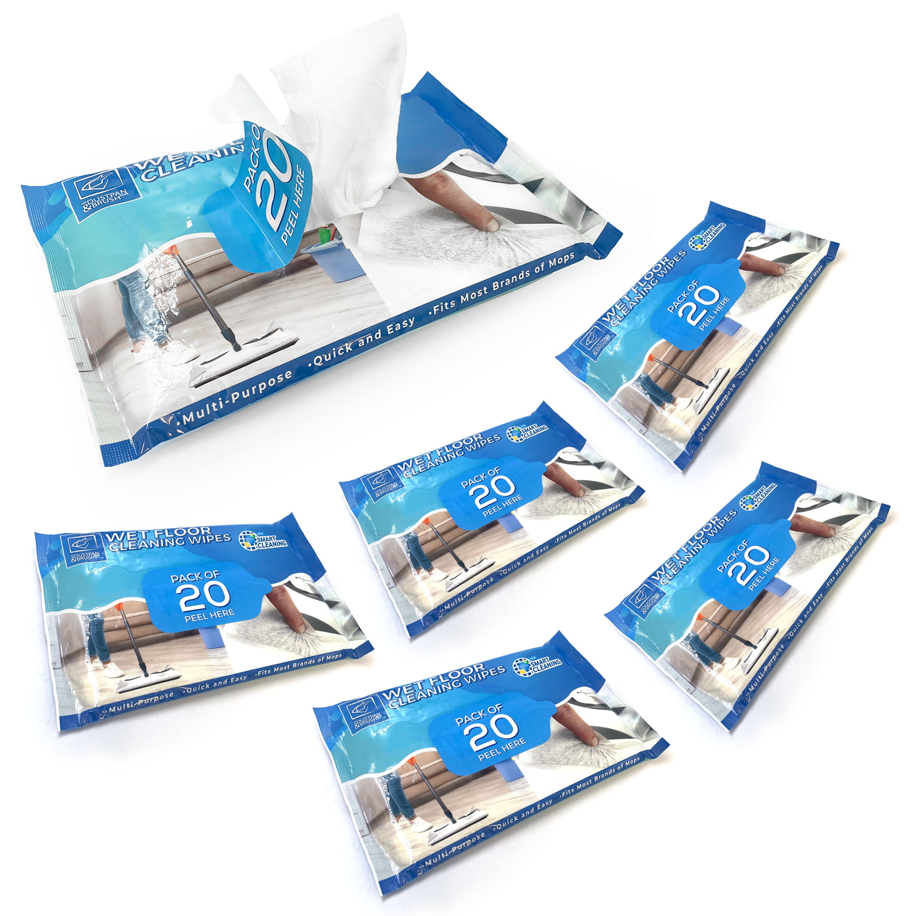 120 Wet Floor Cleaning Wipes - 6 Packs of 20 - The Dustpan and Brush Store