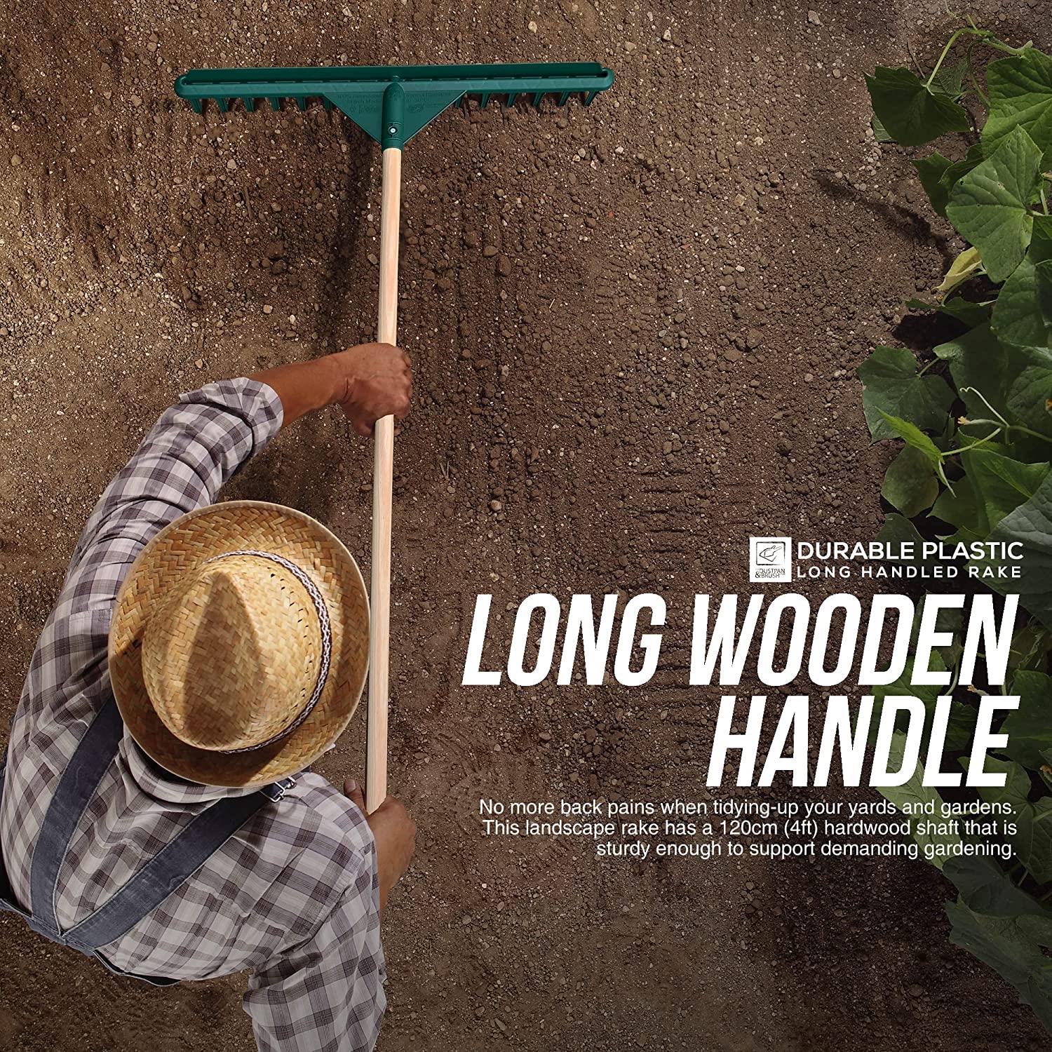 Big Plastic Rake Head with Wooden Handle - The Dustpan and Brush Store