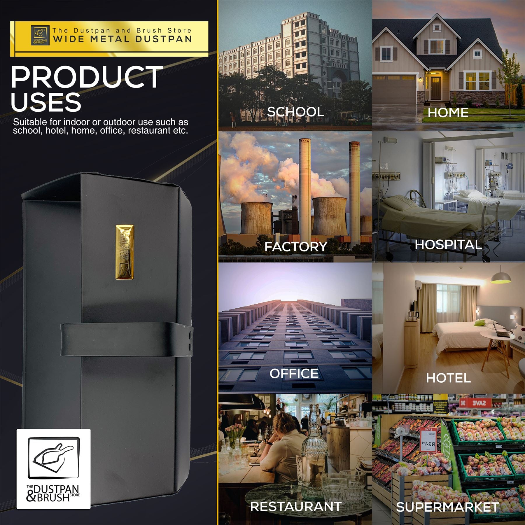 Strong Trade Metal Thick Gauge Heavy Duty 350mm Black Dustpan - LIFETIME WARRANTY - The Dustpan and Brush Store