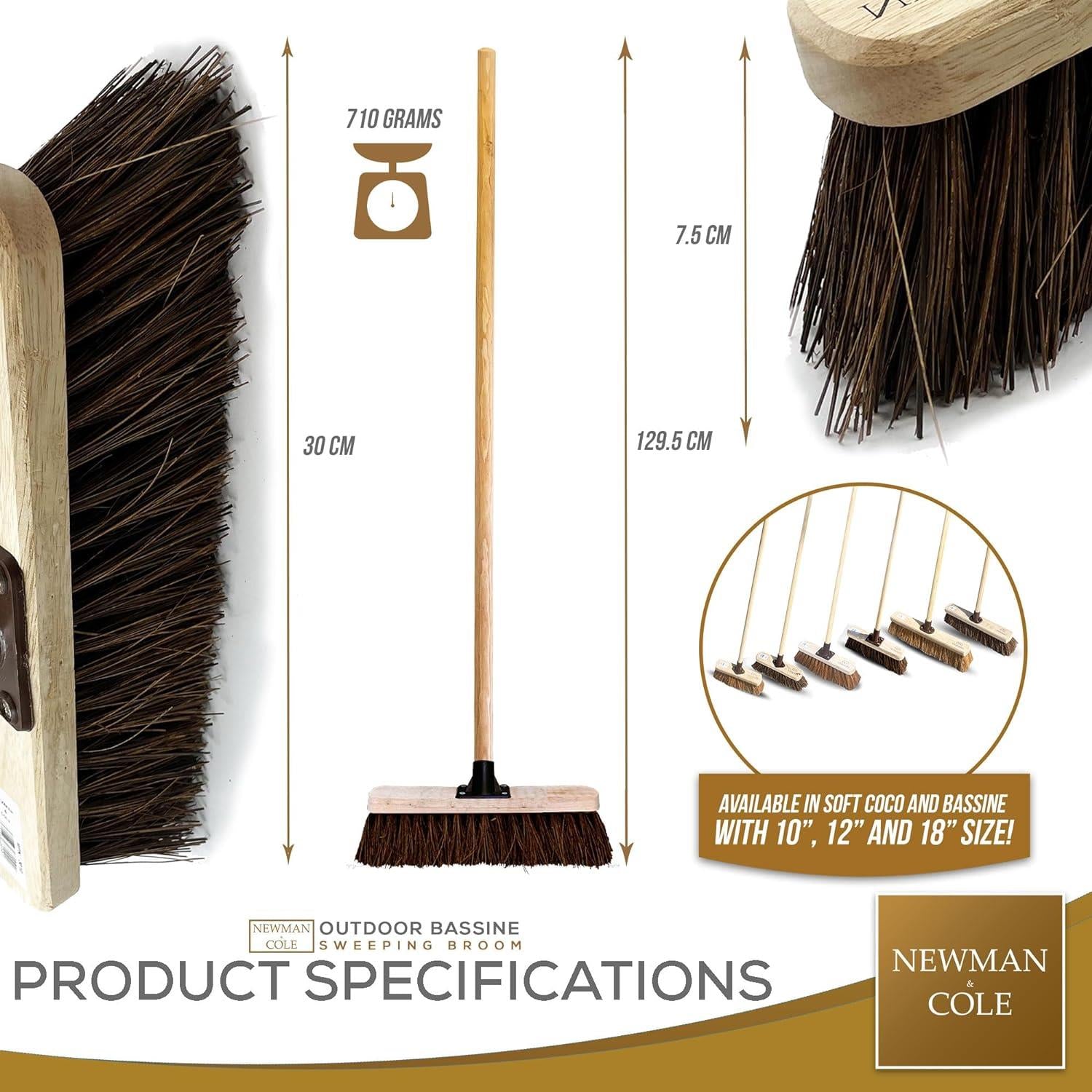 12" Newman and Cole Natural Bassine Broom Head with Plastic Socket Supplied with Handle - The Dustpan and Brush Store