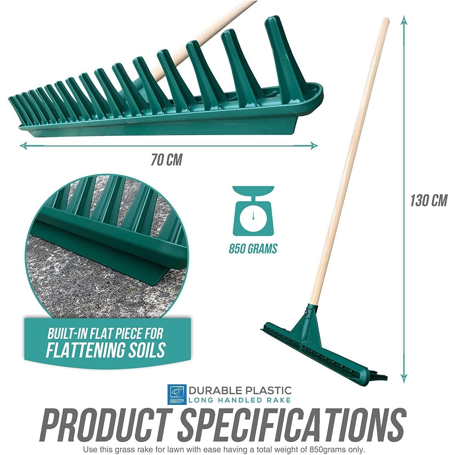 Big Plastic Rake Head with Wooden Handle - The Dustpan and Brush Store