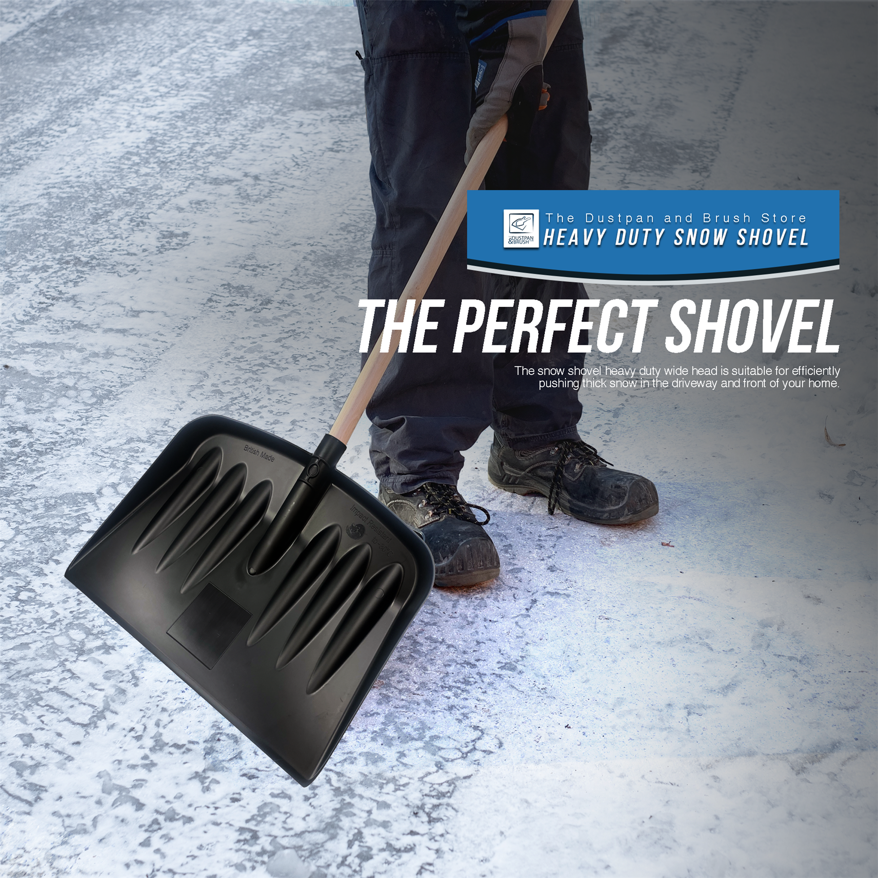 Plastic Snow Scoop Shovel Head with Wooden Handle - The Dustpan and Brush Store