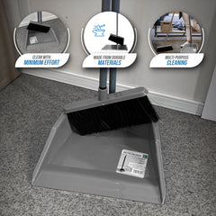 Grey Long Handled Dustpan and Brush