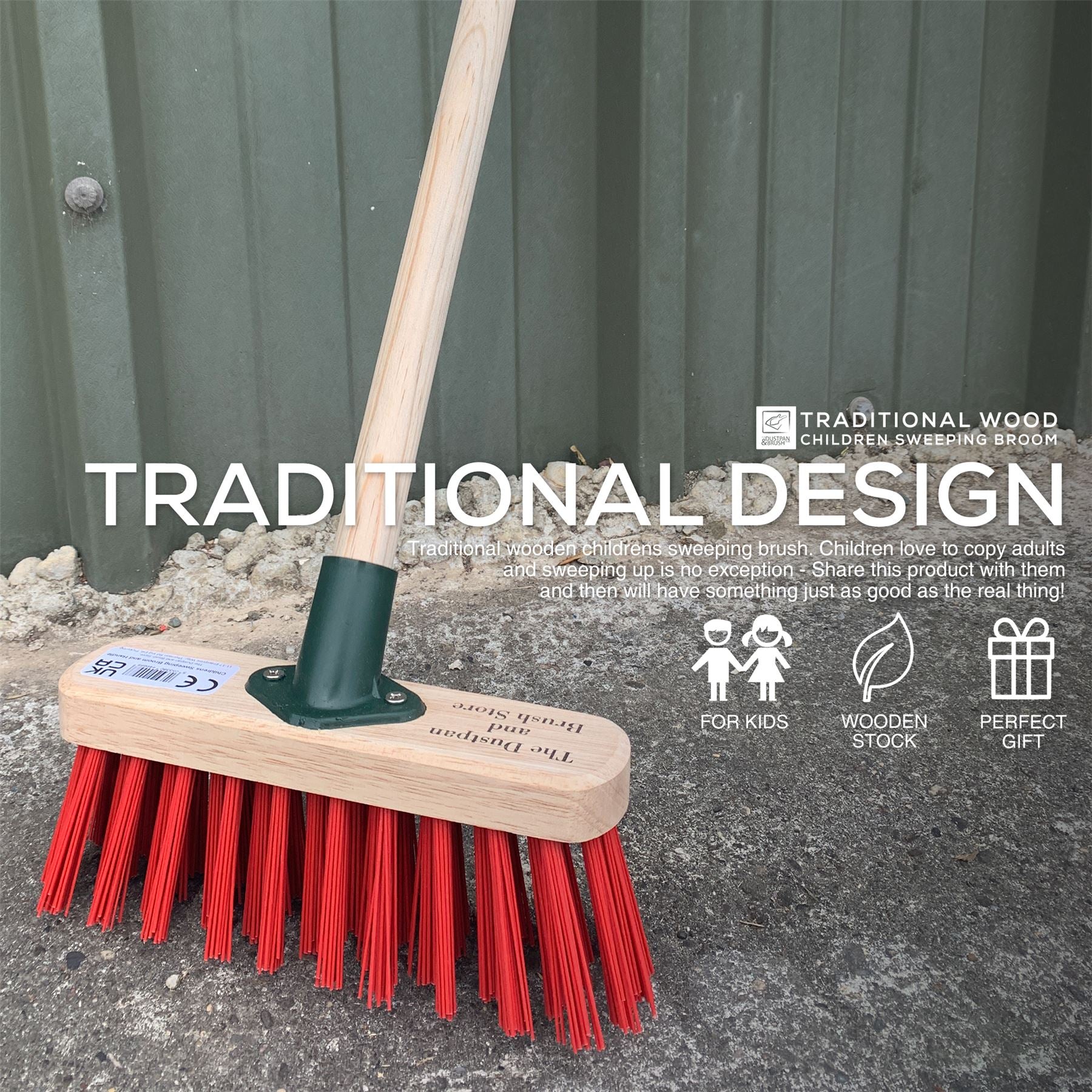 Traditional Wooden Childrens Child Sweeping Brush Play Yard Broom with Short Handle - The Dustpan and Brush Store